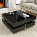 Modern Coffee Table with Storage, Contemporary Square Coffee Table with Drawers, High Gloss Modern Center Table for Living Room, Reception Room, Office, Black, 31' D X 31' W X 11' H