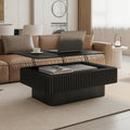 38.6'' Lift-top Coffee Table Solid Wood Veneered Center Table Rectangular Fluted Table with Storage and Adjustable Height for Living Room Apartment Office, Black