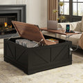 EAG 40' Large Farmhouse Lift Top Coffee Table with Hidden Compartment & Power Outlets, Square Wooden Coffee Table with Multi-Function Flip-Top Ample Storage Center Table for Living Room, Black