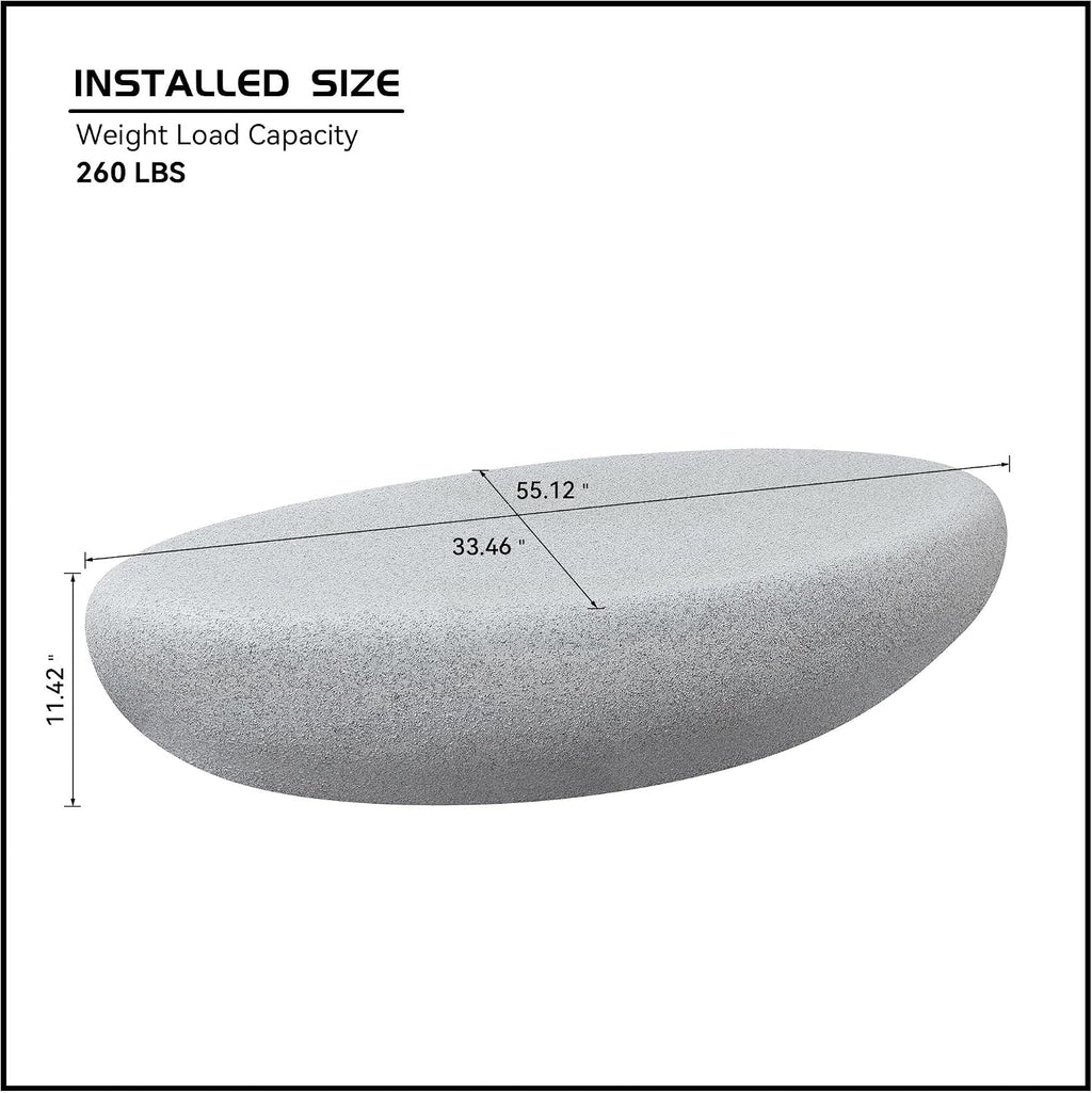 55.12' Fiberglass Elliptical Coffee Table for Living Room,Matte Rocks Vintage Table Front of the Sofa,No Need Assembly,Rock Grey
