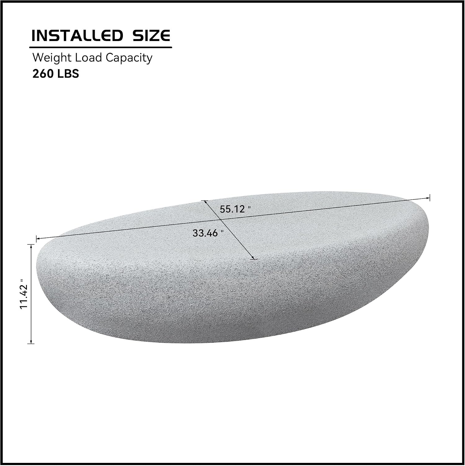 55.12' Fiberglass Elliptical Coffee Table for Living Room,Matte Rocks Vintage Table Front of the Sofa,No Need Assembly,Rock Grey