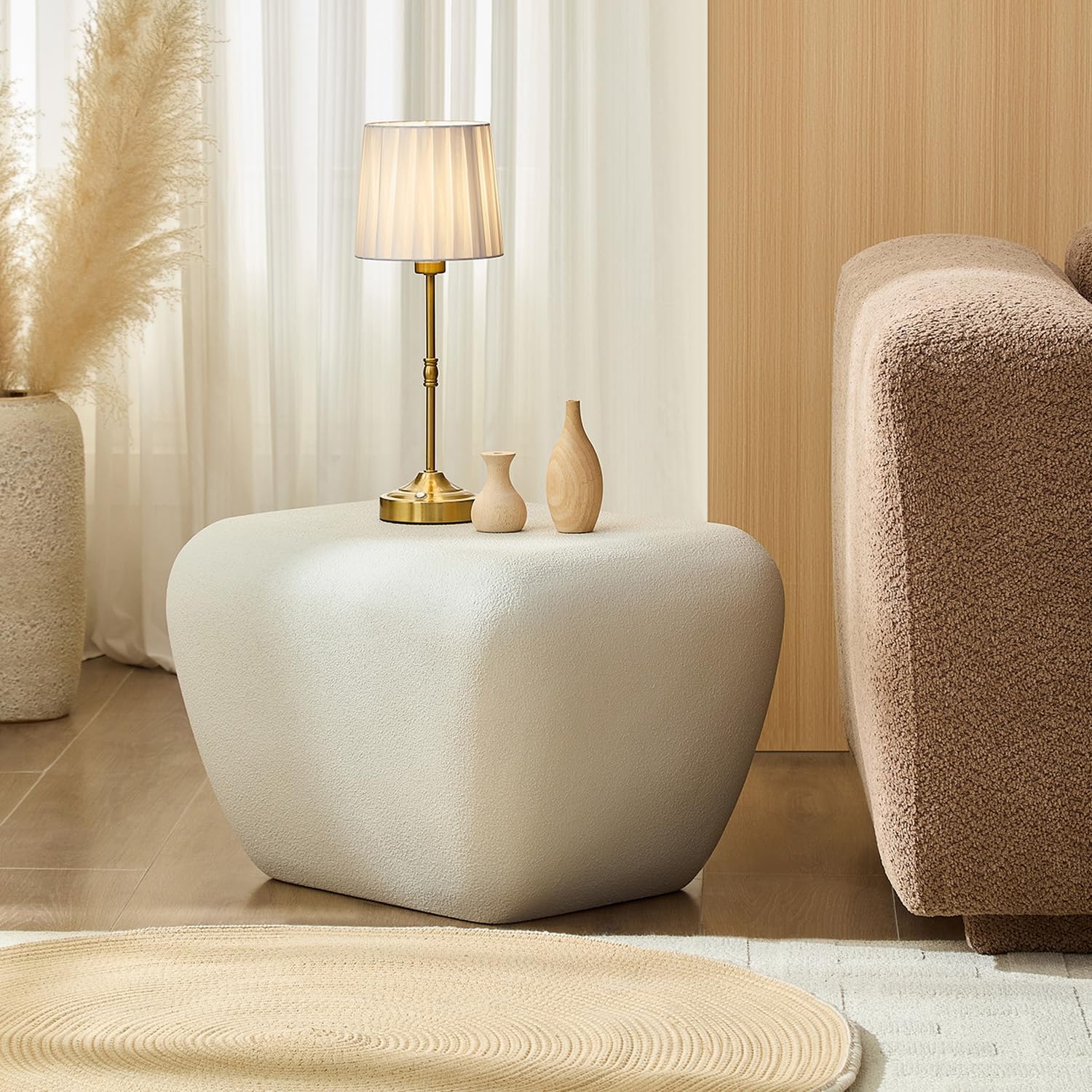21.85' Faux Stone Side Table Square, Small Coffee Table French Country Rustic Sofa End Table, Fiberglass Modern Contemporary Concrete Table for Living Room Bedroom Apartment, No Assembly