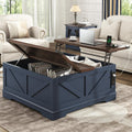 Hlivelood 40' Large Farmhouse Lift Top Coffee Table with Power Outlets and Large Hidden Storage, Square Wood Living Room Tables, Multi-Function Lift Wooden Barn Door Center Table, Blue