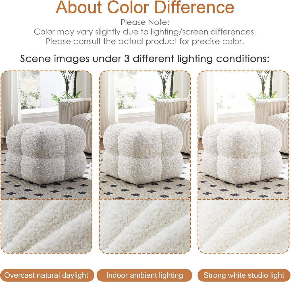 ONEVOG 21' Cream White Modern Ottoman, Square Fuzzy Couch Sherpa Pouf Ottoman, Tufted Fluffy Boucle Fabric Foot Stools, Upholsered Footrest & Coffee Table for Living Room Bedroom, Cute Pouf Home Decor