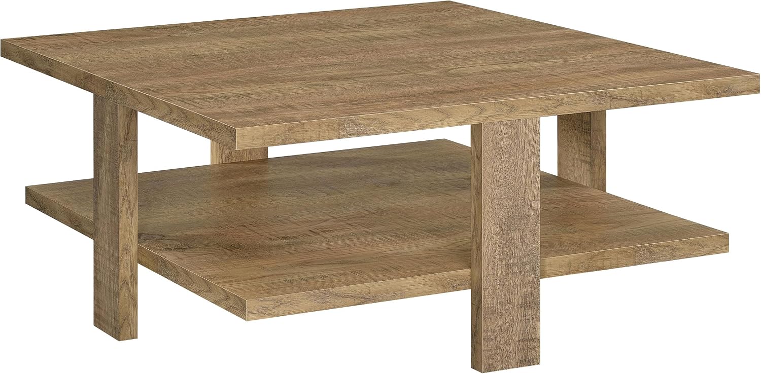 Coaster Home Furnishings - Dawn - Engineered Wood - Square Coffee Table, Dual-Surface, Dual-Tiered Design, Wide Legs, Rustic Style - Living Room - 39-Inch - Mango Brown - 707718