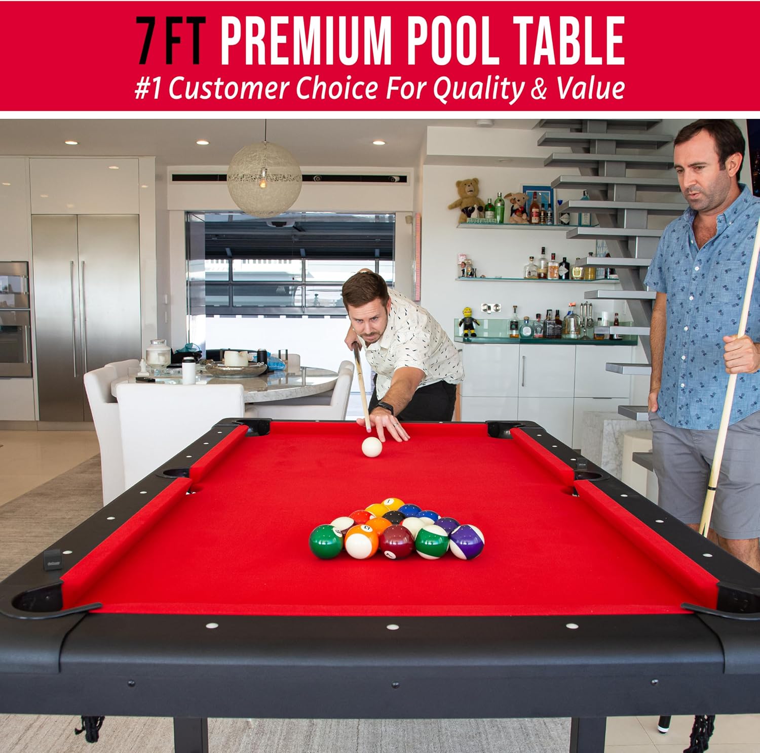 GoSports 6, 7, or 8 ft Billiards Tables - No Assembly, Choose Your Color - Portable Pool Table Includes Full Set of Balls, 2 Cue Sticks, Chalk and Felt Brush