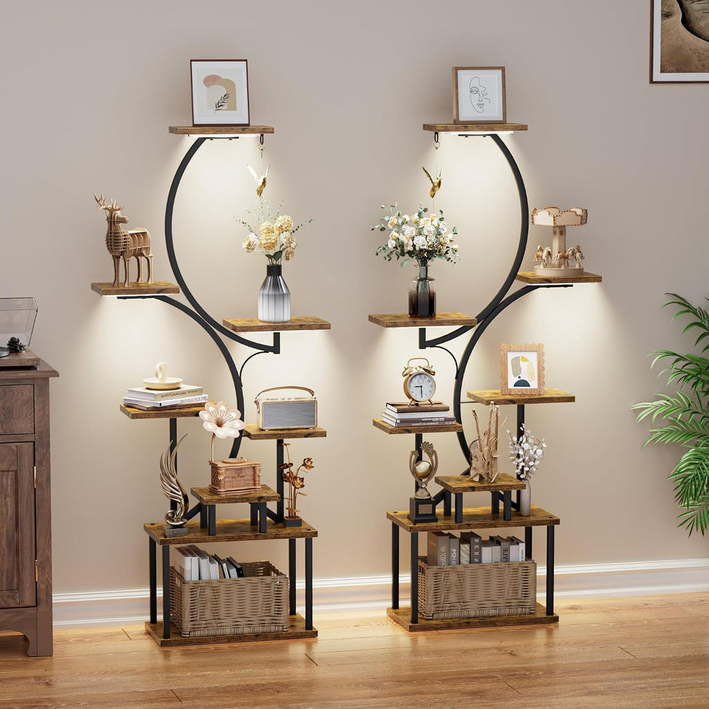 Bookshelf with Lights, 2 Pack Ladder Shelf, 62' Tall Corner Book Shelf, 8 Tier Arched Home Storage Bookcase, Unique Display Book Organizer for Collectibles, Modern Libreros for Livingroom Beedroom