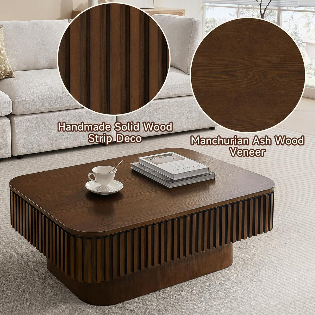 Lift Top Coffee Table for Living Room,Rectangle Handmade Solid Wood Strips, Fluted Coffee Table with Hidden Storage Compartment Small Space Office Apartment (38.6' L×26.8''W×13.8''H-Walnut)