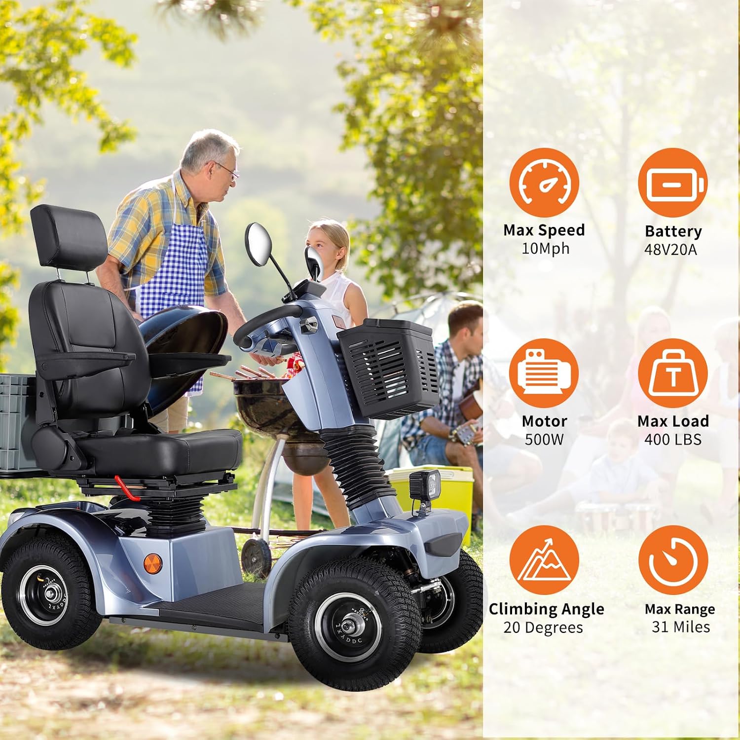 All Terrain Mobility Scooter for Seniors,Heavy-Duty 4 Wheel Mobility Scooters Mobility Scooter,Handicap Scooters for Adults with 3-Speed Travel Long