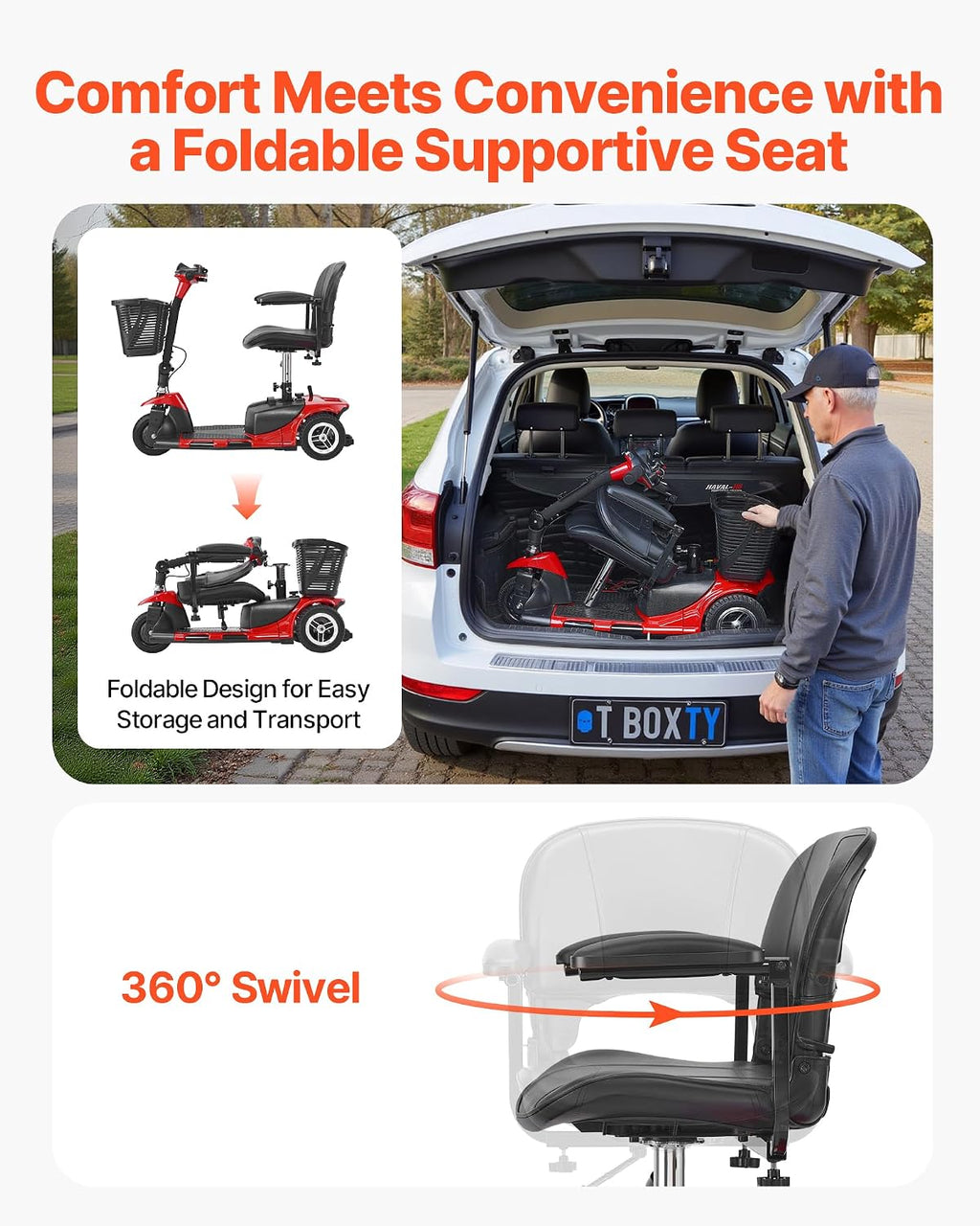 VEVOR 2025 Upgraded 3 Wheel Folding Mobility Scooter for Adults & Seniors,Electric Powered Mobility Scooter & 12 Mile Long Range, All Terrain Travel Wheelchair with 9° Climbing, 265lb Capacity