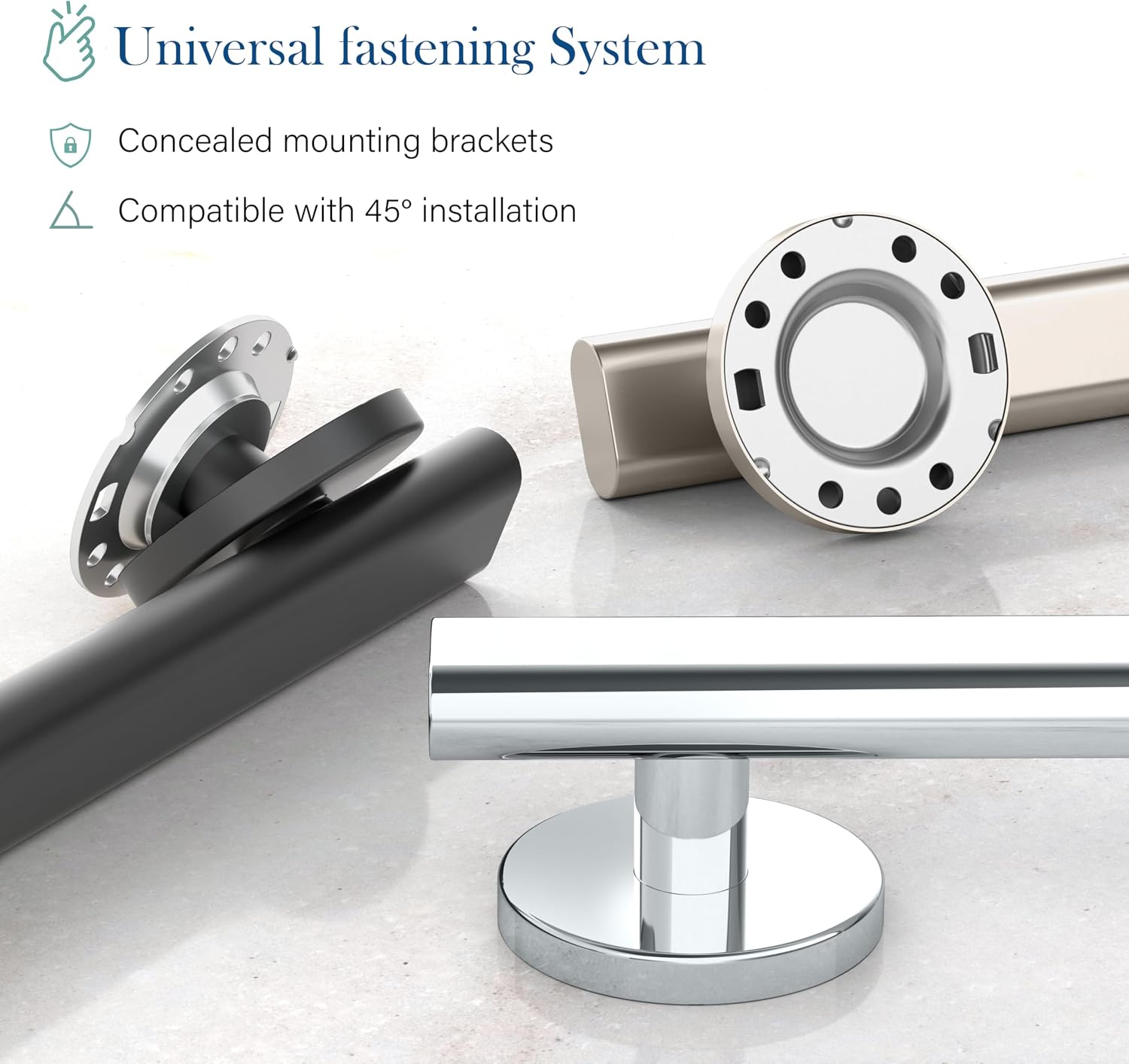 Gatco 671SN Nouveau ADA Compliant 18-Inch Grab Bar, Satin Nickel Wall Mounted Stainless Steel Bathroom Safety Grab Bar, Heavy Duty Shower & Bathtub Support Handle for Elderly & Handicap Assistance