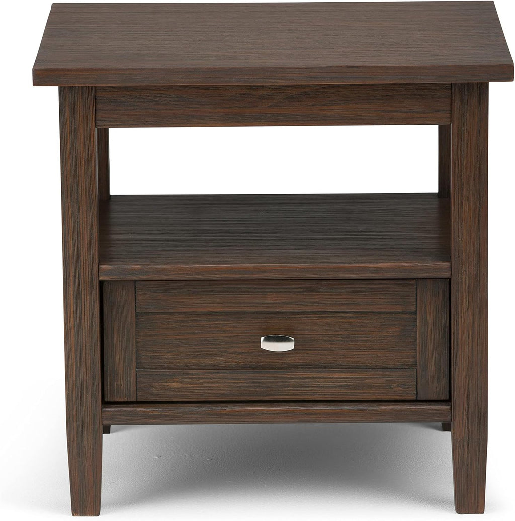 Atlin Designs Small End Table for Living Room, Square Bed Side Table, Narrow Nightstand with Storage Drawer and Shelf for Bedroom, Unique Rustic Telephone Table for Sofa Side, Dark Brown Corner Table
