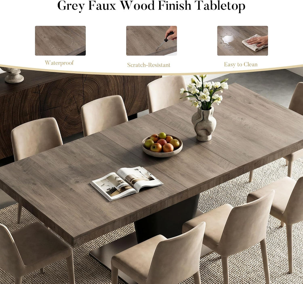 COSIEST 63'' to 78.7'' Extendable Dining Table for 4 6 8, Expandable Kitchen Table with Sturdy Metal Base, Rectangle Mid-Century Modern Dining Table for Dining Room, Kitchen, Home, Grey