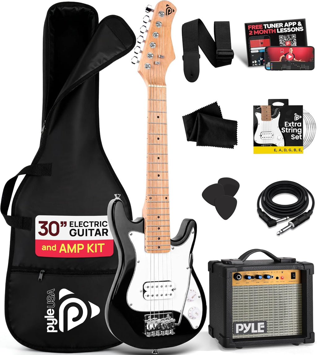 Pyle 6-String Kids Electric Guitar Includes Amplifier with Accessory Kit (Black), Right (PEGKT30.X9)