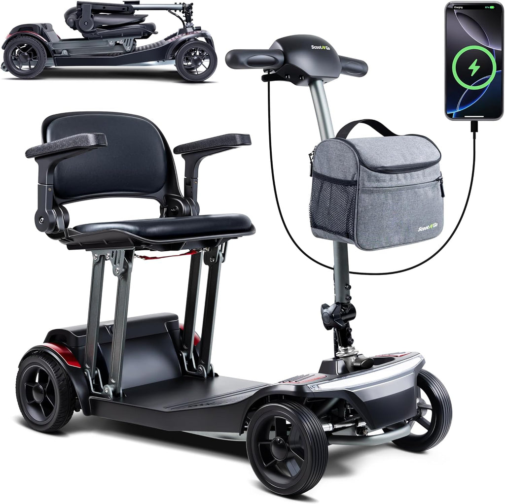 SCOOTNGO Mobility Scooter for Senior & Adults, Cruise & Airport Approved-44lb Foldable Portable Motorized Scooters with Removable Lithium Battery for 15.53 Miles Travel, 298lb Capacity (Standard FOLO)