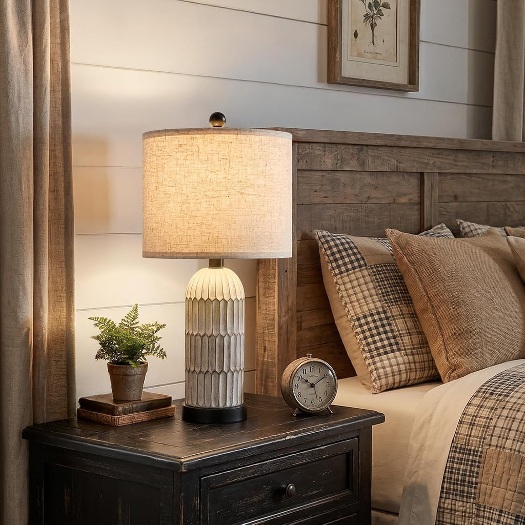 OYEARS 22.5' Bedside Table Lamps Set of 2, Farmhouse Table Lamp with USB A+C Charging Ports,Vintage Nightstand Lamp for Bedrooms and Living Rooms, Retro Resin End Table Lamp with Linen Shade, Black