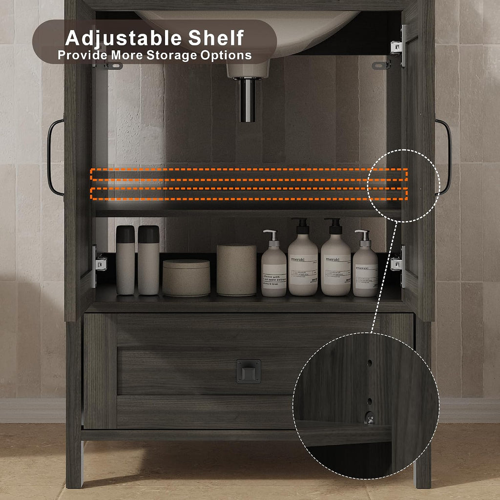KIGOTY 24 Inch Farmhouse Bathroom Vanity Without Sink, Wooden Bathroom Storage Cabinet Without Countertop, Freestanding Bathroom Cabinet with 2 Doors and 1 Drawer (Grey, 24 INCH Without Sink)