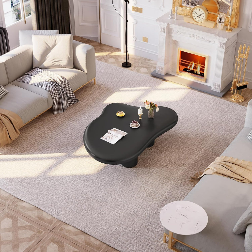 Guyii Cloud-Shaped Coffee Table, Modern Sofa Table with 4 Legs, Black Center Table, Small Irregular Tea Table for Living Room, Easy Assembly