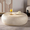 WILLIAMSPACE 35.43' Round Coffee Table Magnesium Oxide Center Table for Living Room, Mid-Century Modern Faux Stone Tea Table for Apartment, No Need Assembly - Amber, Beige