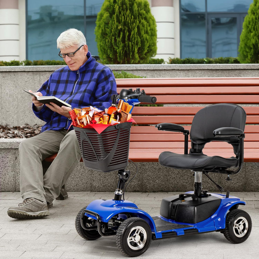 Cebihy 4 Wheel Mobility Scooter, Electric Power Mobile Scooters for Seniors Adult with Lights Collapsible and Compact Duty Travel Scooter w/Basket and Extended Battery (Blue)