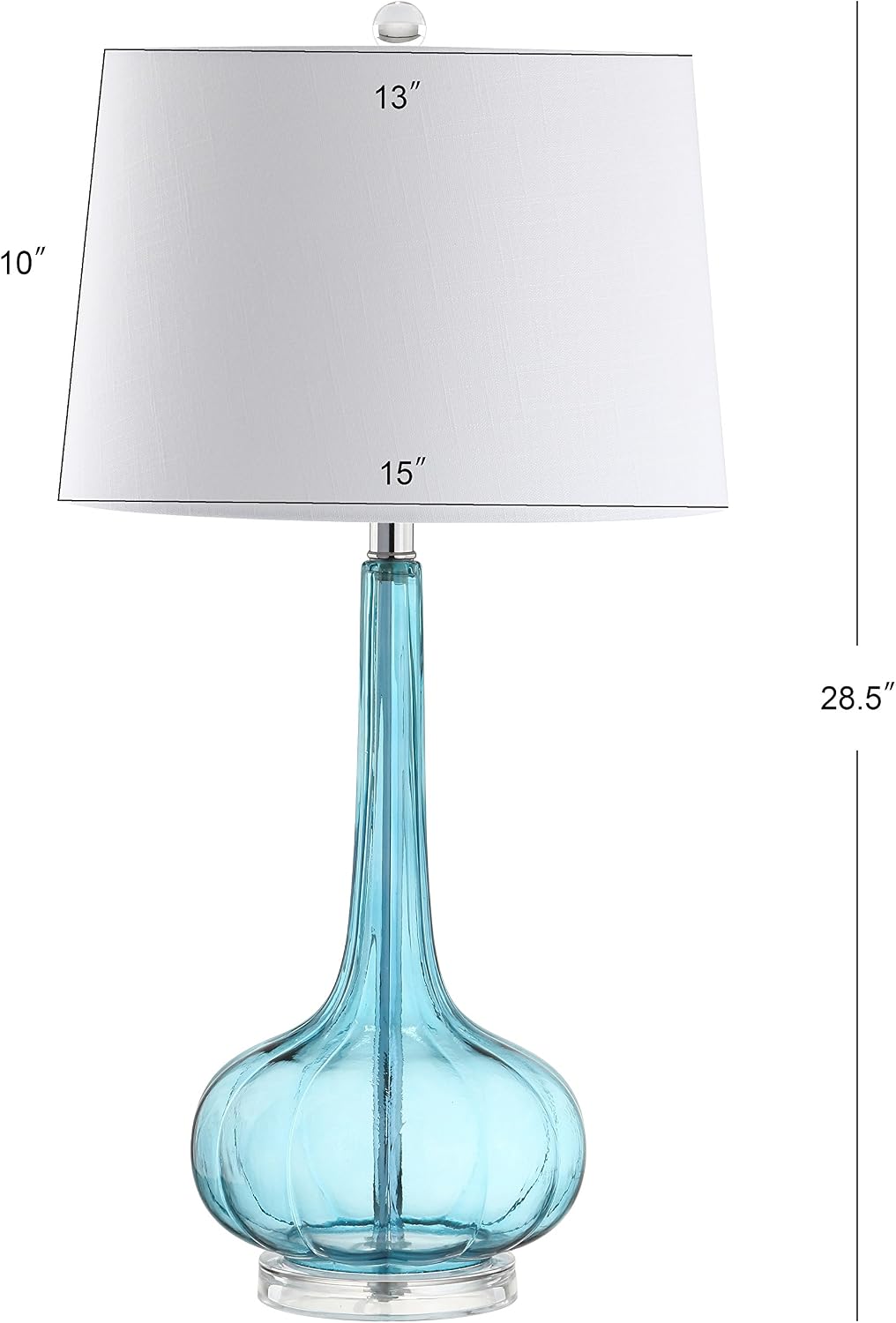 JONATHAN Y 28.5' Aqua Glass Teardrop LED Table Lamp Set of 2 for Living Room Bedroom Nightstand, White Linen Shade Modern Transitional Bedside Desk Lamp (JYL1079B-SET2)