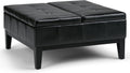 SIMPLIHOME Dover 36 inch Wide Contemporary Square Coffee Table Storage Ottoman in Midnight Black Vegan Faux Leather, Assembled, For the Living Room and Bedroom