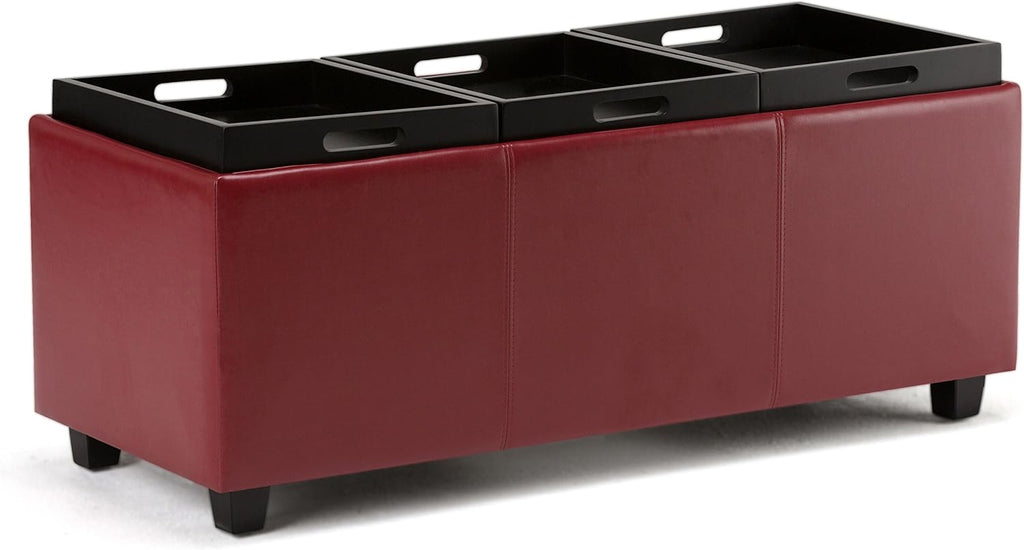 SIMPLIHOME Avalon Storage Ottoman - 42 inch Wide Upholstered Vegan Leather Rectangular Flip-Top Ottoman in Red, Contemporary Coffee Table Ottoman for Living Room with Hidden Storage