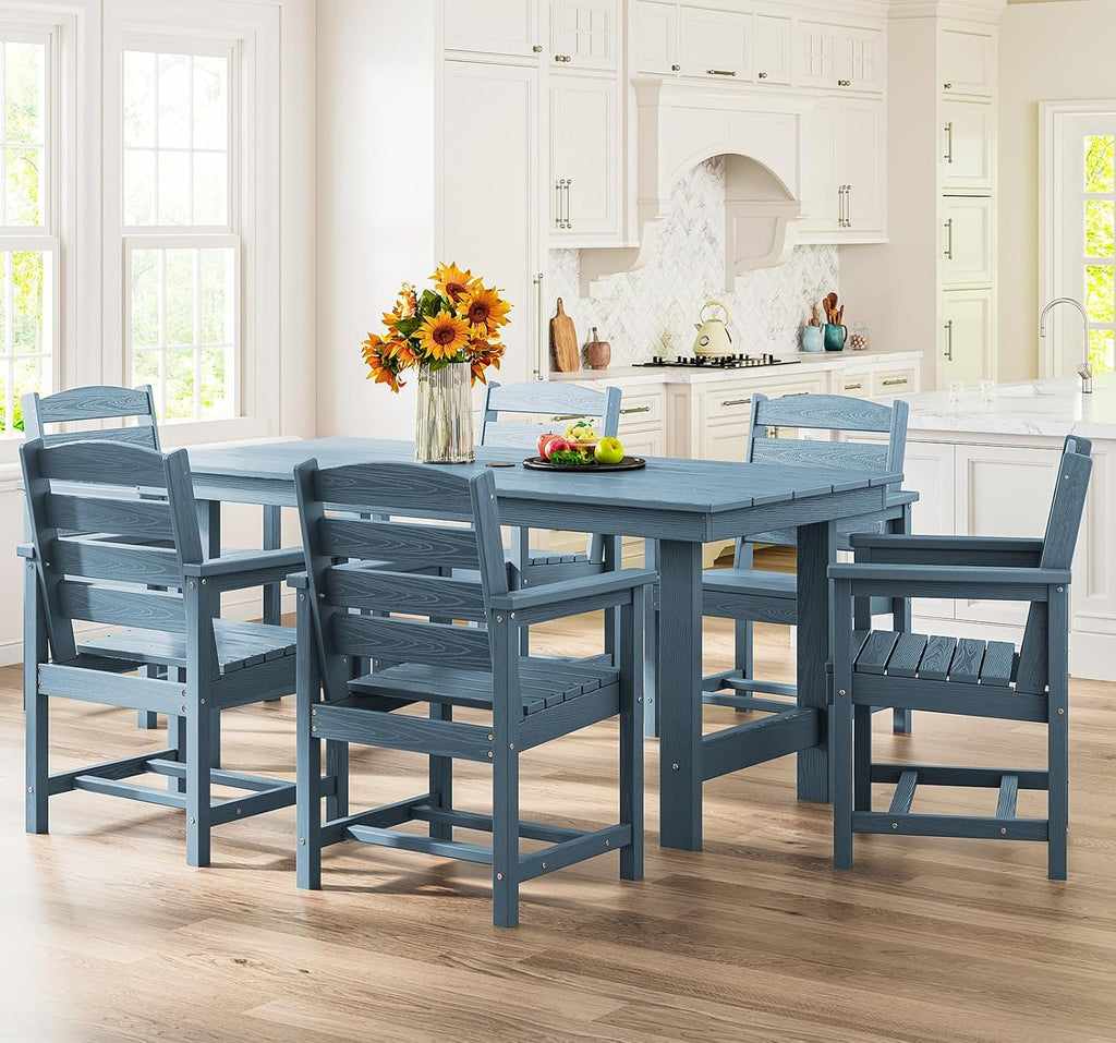 SERWALL Patio Dining Chair Set of 2,All Weather HDPE Outdoor Dining Chair, Blue