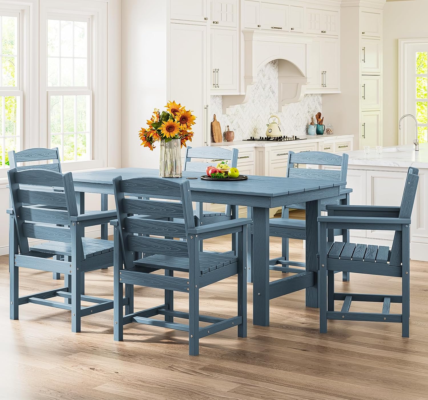 SERWALL Patio Dining Chair Set of 2,All Weather HDPE Outdoor Dining Chair, Blue