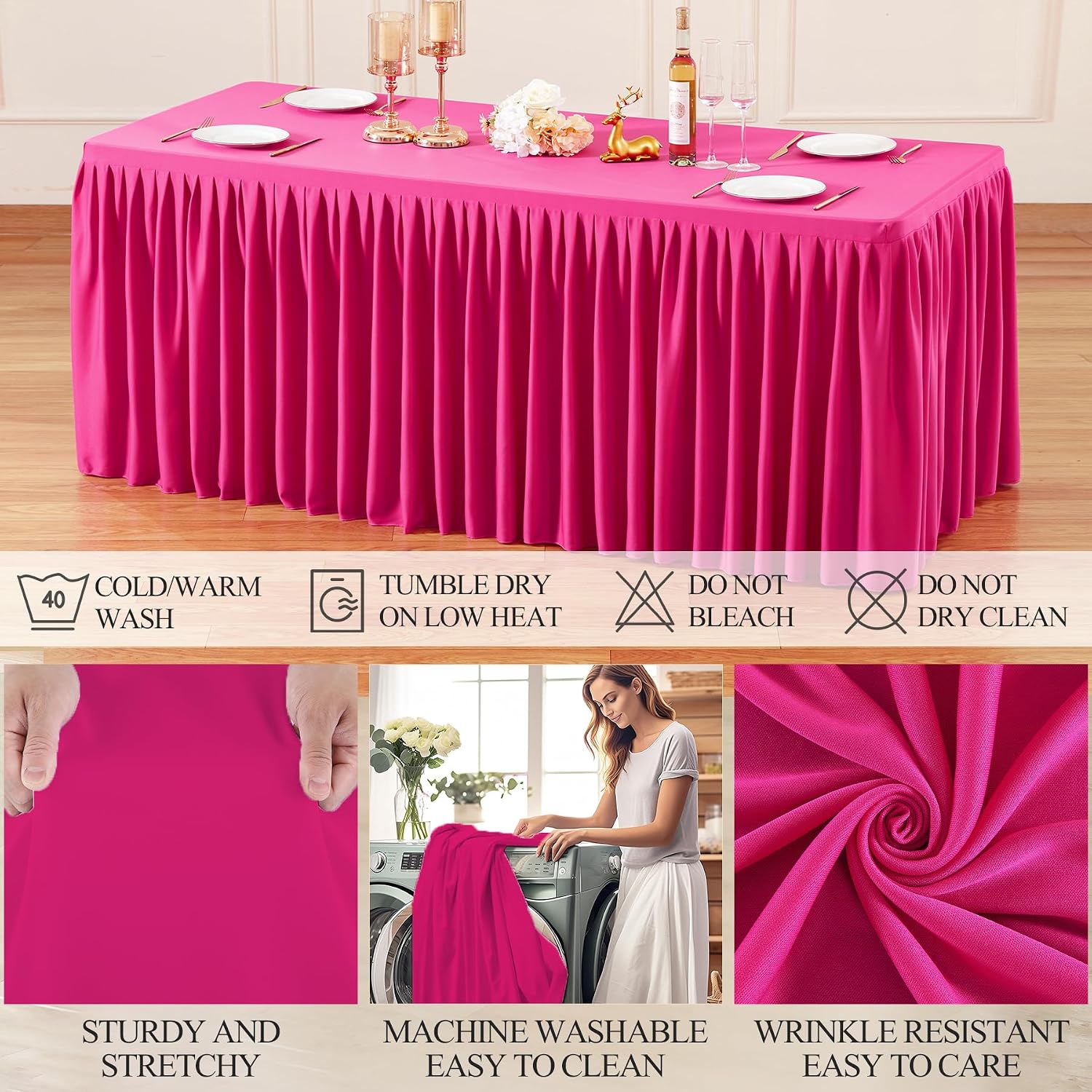 Shillance 6 Pack Hot Pink Table Clothes for 8 Foot Rectangle Tables, Premium Polyester Rectangle Tablecloth Wrinkle Resistant Washable Table Cloth for Wedding, Party, Dining, Banquet, Buffet Tables