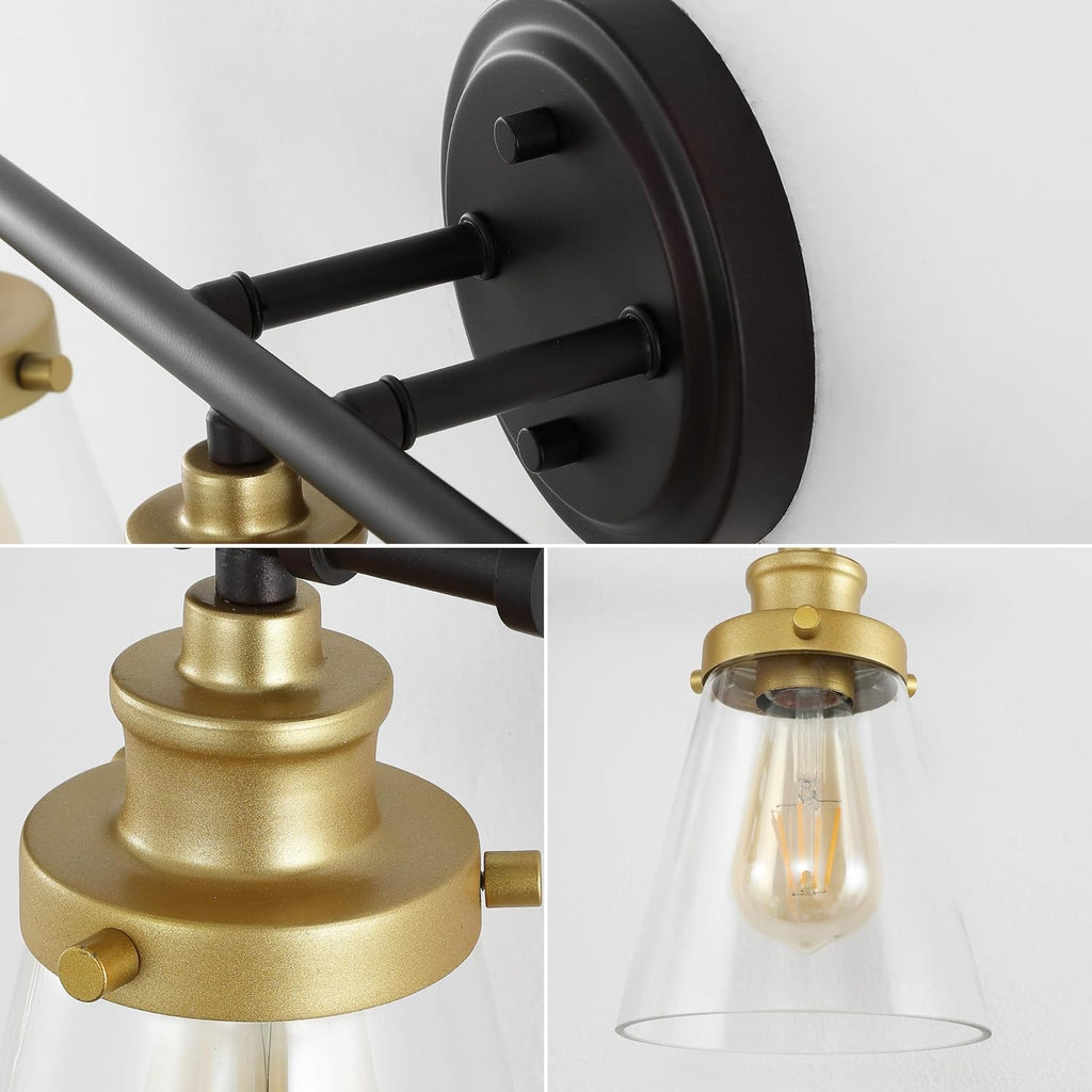 JONATHAN Y JYL1507B Hollis 23.75' 3-Light Traditional Farmhouse Vanity Light with Bathroom Accessory Set, Oil Rubbed Bronze/Gold Painting (5-Piece) - Towel Bar & Ring, Toilet Paper Holder, Robe Hook