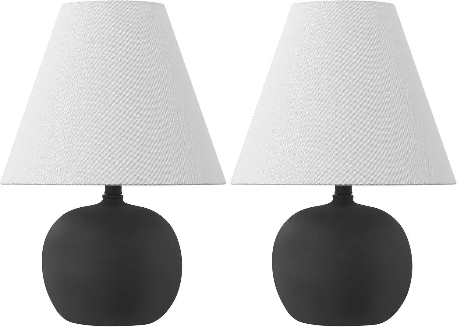 JONATHAN Y 18.25' Matte Black Modern Gourd LED Table Lamp Set of 2 for Bedroom, Scandinavian Resin Nightstand Lamps for Living Room, White Linen Shade JYL5602A-SET2