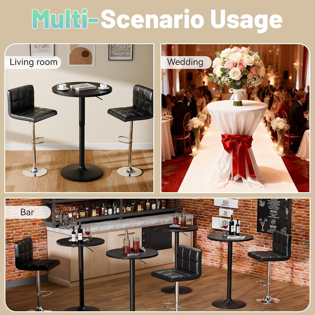 Furmax Bistro Pub Table Height Adjustable Round Bar Table 27.4-36 Inches, 360°Swivel Cocktail Table for Dining Room, Party, Café (4, Black)