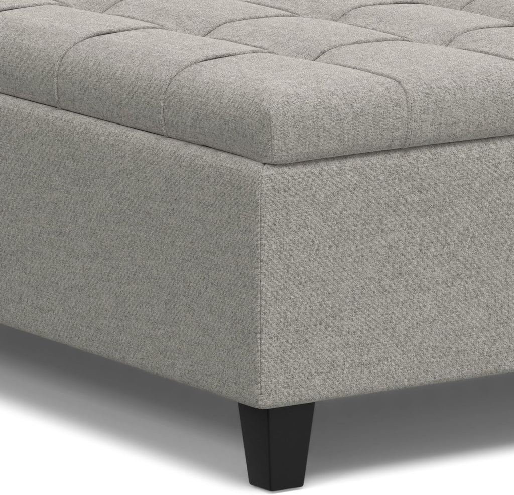 SIMPLIHOME Harrison Large Coffee Table Storage Ottoman - 40 inch Wide Upholstered Linen Look Fabric Square Lift-Top Ottoman in Cloud Grey, Transitional Bench for Living Room with Sturdy Base