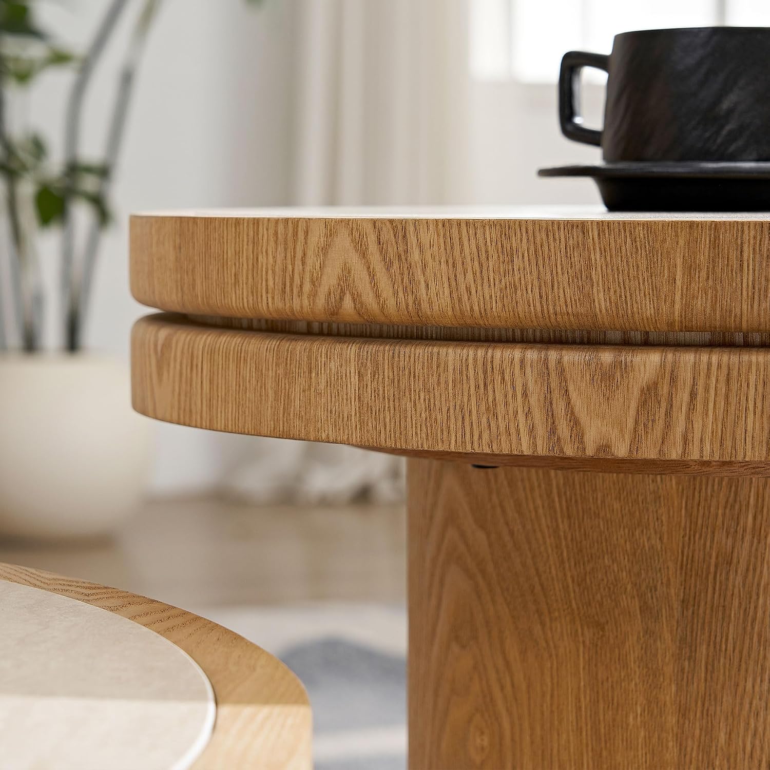 JUSTONE 19.49 '' Round Fluted Coffee Table Small Accent Table for Living Room,Modern Small Accent Table Sofa Side End Table for Living Room,Home Balcony(Natural)