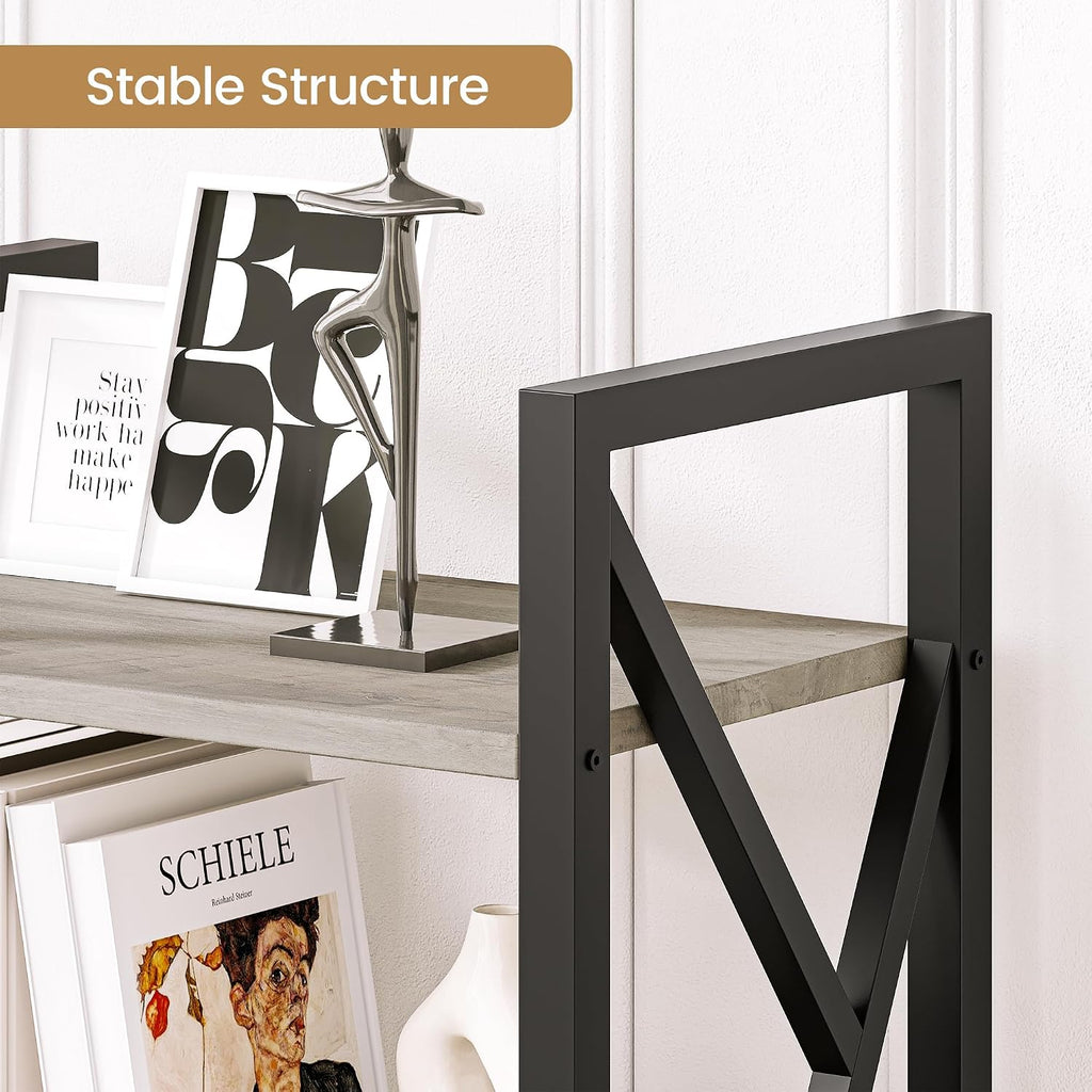 IDEALHOUSE Triple Wide 5 Tier Book Shelf, Tall Bookshelf with Open Display Shelves, Industrial Large Bookshelves and Bookcases with Metal Frame for Living Room, Bedroom, Home Office-Grey