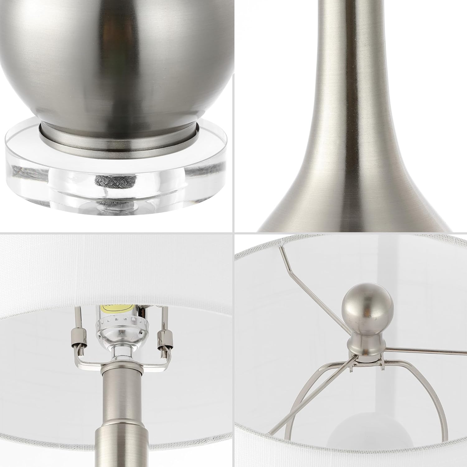 JONATHAN Y 25' Nickel Metal and Crystal Teardrop LED Table Lamp for Bedroom Living Room Bedside Nightstand, White Linen Drum Shade, LED Bulb Included, Set of 2 (JYL5010B-SET2)