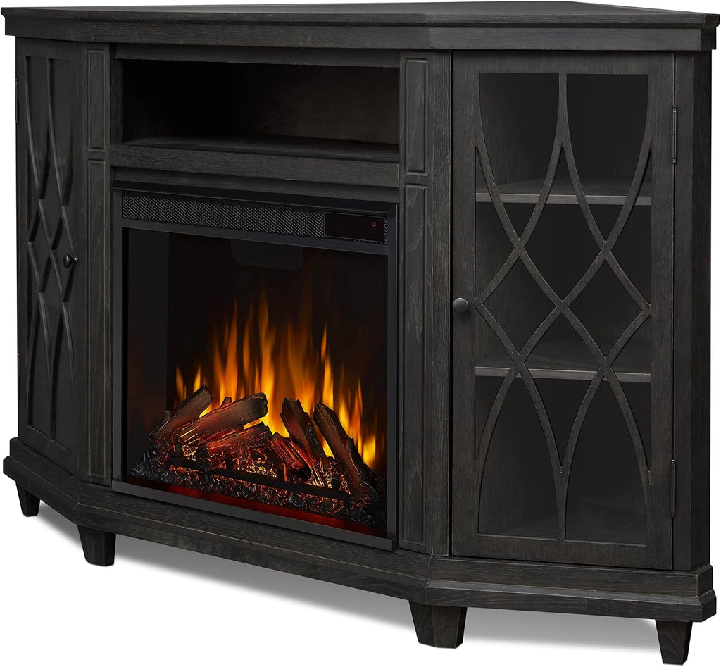 Real Flame Lynette Electric Fireplace TV Stand with Remote Control, Corner Unit, 1500 Watts, Grey (1750E-GRY)