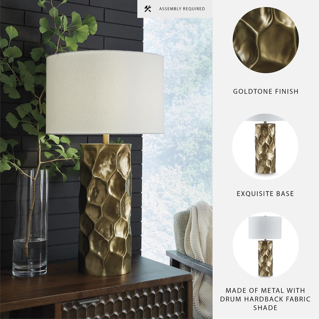 Signature Design by Ashley Marshawn Glam Metal Table Lamp with 3-Way Switch, Metallic
