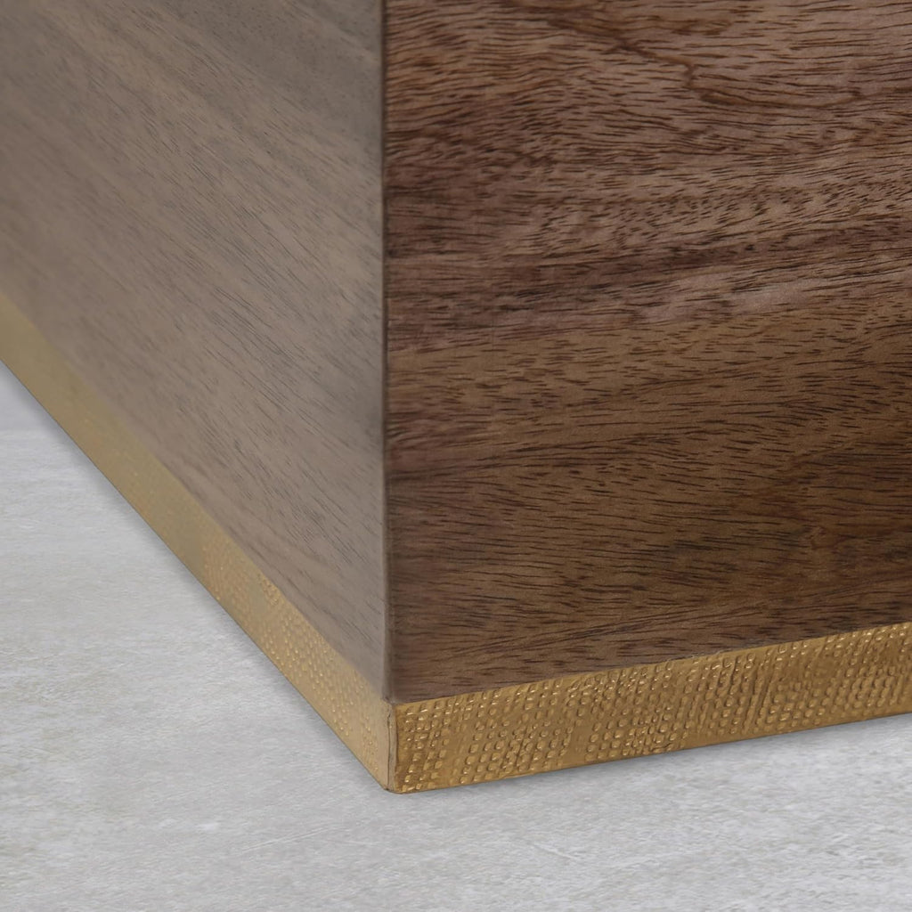 SIMPLIHOME Abba Square Coffee Table - 28 inch Wide Solid Mango Wood Modern Cocktail Table in Acacia Brown, Contemporary Table for Living Room with Low Profile Block Design, Assembled