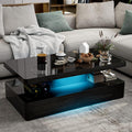 IKIFLY LED High Glossy Coffee Table, Modern Coffee Table for Living Room, 2 Tiers Rectangle Design Table with 16 Colors LED Lights Black