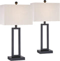 360 Lighting Aston Modern Industrial Table Lamps 26' High Set of 2 Rich Black Open Rectangular Metal Base Off-White Fabric Shade for Living Room Bedroom House Bedside Nightstand Home Office