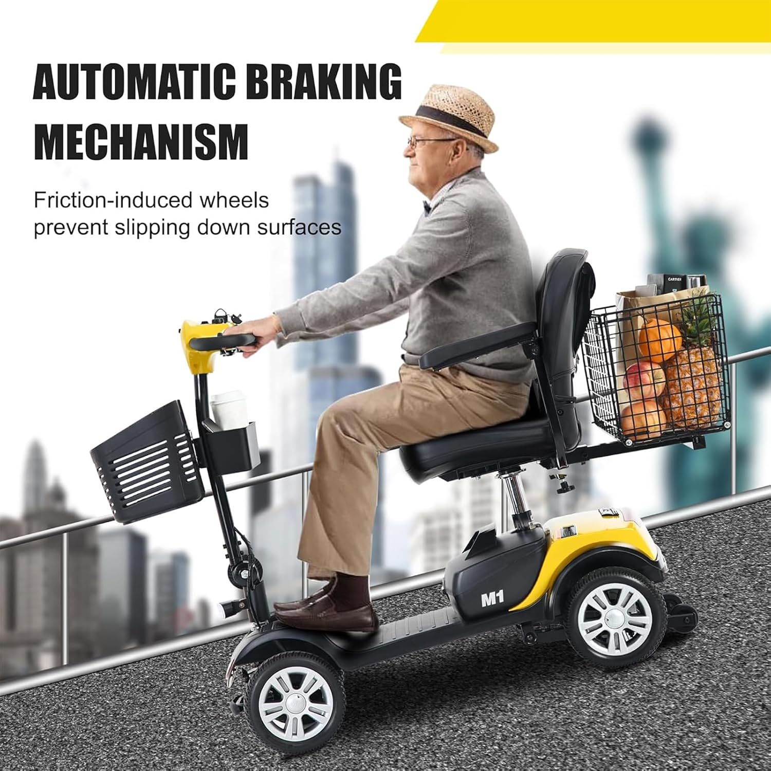 Mobility Scooters for Seniors 400 Lb Weight Capacity,Portable Folding Mobility Scooter, Travel Mobility Scooter,Heavy Duty Electric Powered Scooter W/Foldable Removable Disability Scooter,Yellow