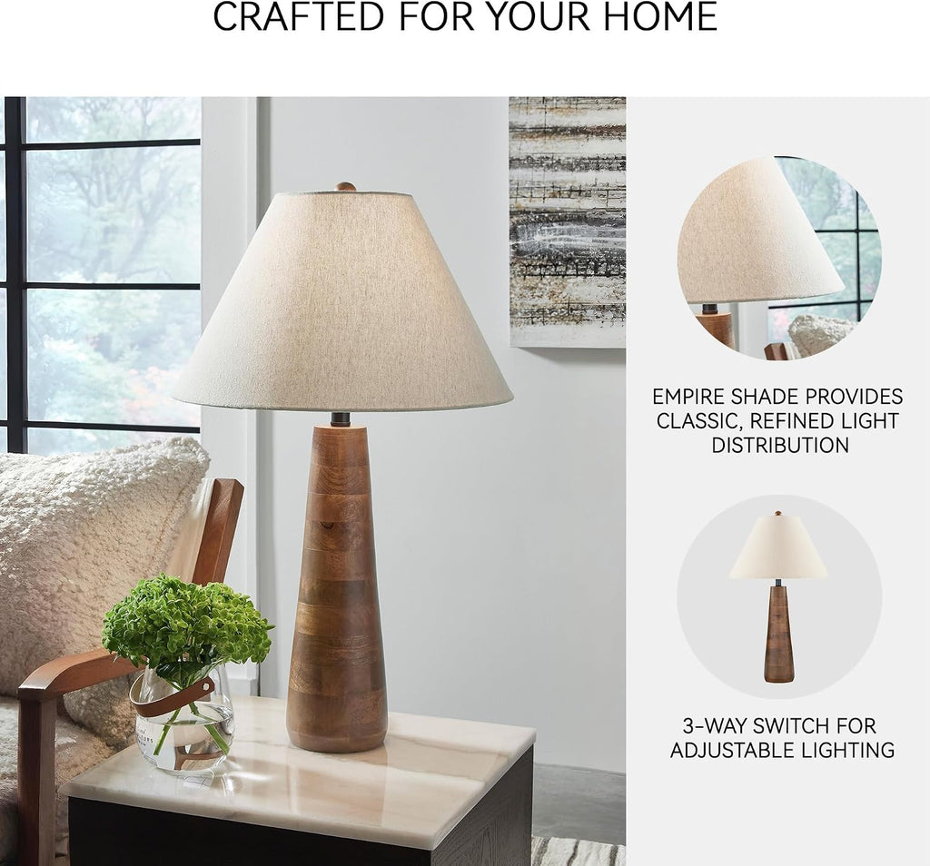 Signature Design by Ashley Danset Casual Contemporary UL Listed Table Lamp with Empire Hardback Fabric Shade and 3-Way Switch, Wood, 30.13' High, Brown