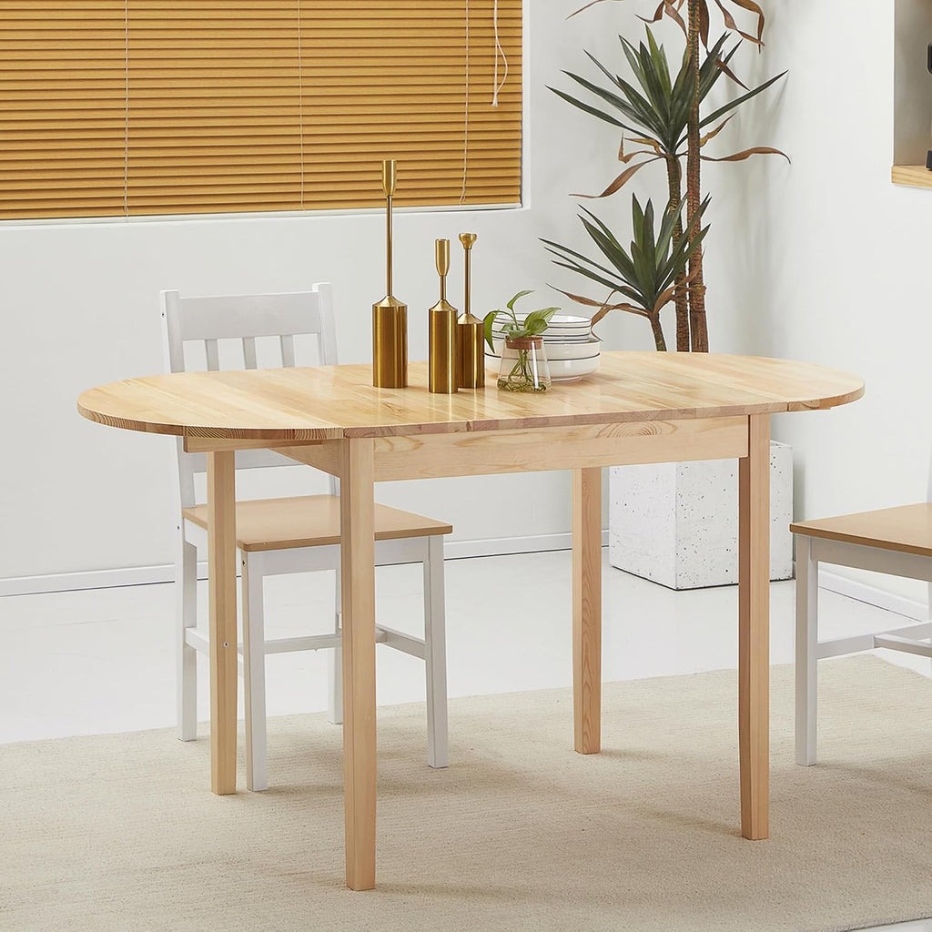 HOMCOM 55' Solid Wood Kitchen Table for 4-6 People, Oval Drop Leaf Tables for Small Spaces, Folding Dining Table, Natural