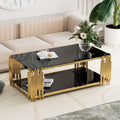 Gold Glass Coffee Table Black Modern Living Room Table Stainless Steel Metal Leg Large Rectangular Tempered Glass Center Tables for Home Office (Black, 51' Coffee Table)