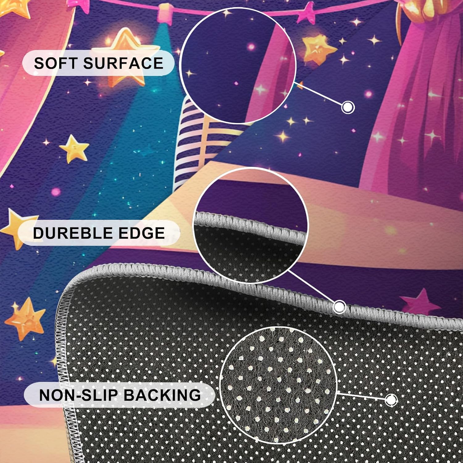 Microphone Area Rug 5x7-5x7 Rug, Cartoon Stars Area Rugs for Living Room, Music Washable Rugs for Bedroom, Kids Carpet, Musical Carpet - Microphone Home Decor & Gift