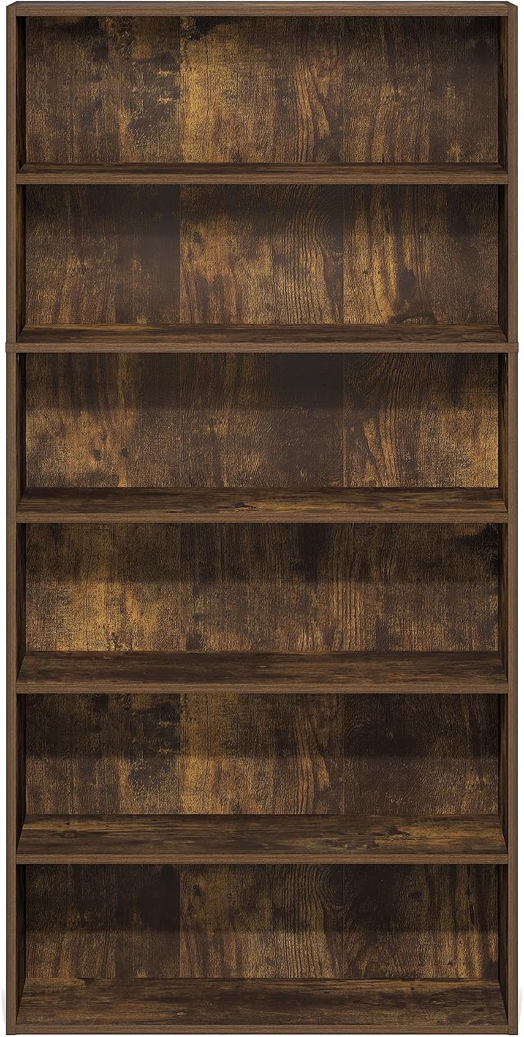 Furinno PASIR Book Shelf, 6-Tier Bookshelf with Open Storage Shelf, Standing Bookcase, 9.4 x 31.5 x 63, Easy Assembly, for Home Office, Bedroom, Living Room, Amber Pine