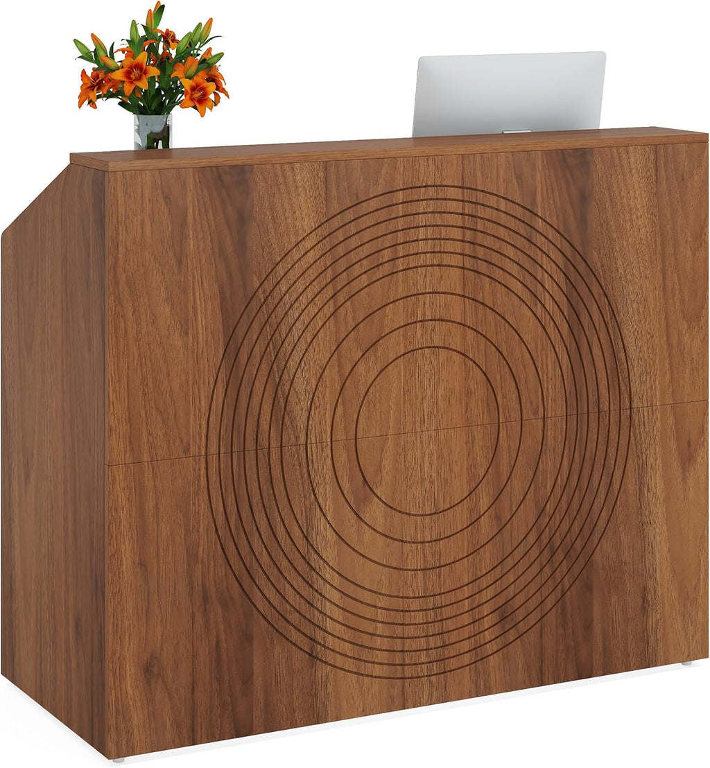 Tribesigns Reception Desk with Counter, Modern Front Desk Reception Room Table with Cable Grommet, 47 inch Retail Counter for Checkout, Lobby, Beauty Salon, Home Office Desk, Walnut