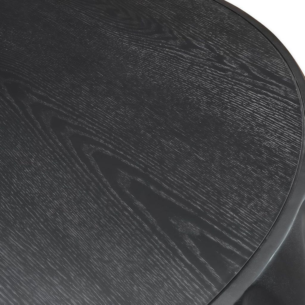 31.5'' Black Round Wood Coffee Table for Living Room, Modern Contemporary Circle Fluted Drum Pedestal Coffee Table, Natural Wood Grain & Easy Assembly, Black